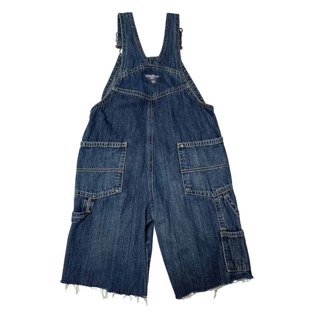 OshKosh B'Gosh Denim VestBak Overall Shortalls Cutoff Distressed Retro 4T